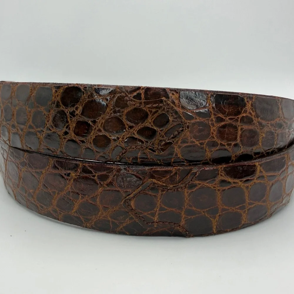 Expanso Vintage Genuine Alligator Leather Belt Brown Gold Buckle Size 38 READ - Picture 3 of 7